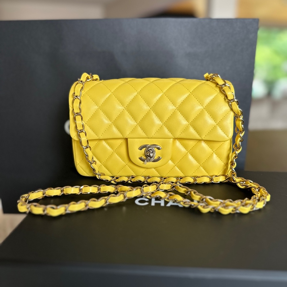 FULL SET - CHANEL Classic Rectangle Mini (Yellow with Champagne Gold HW)